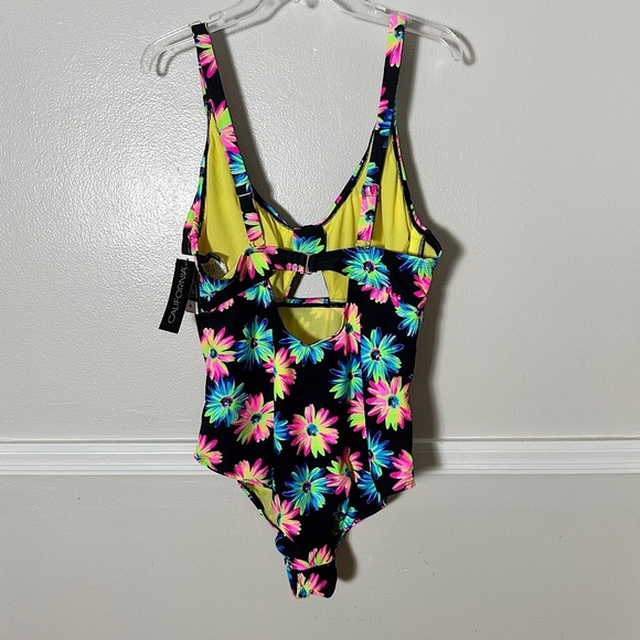 3/$20 💥California Waves NWT One Piece Swimsuit Black Neon Floral Keyhole Bust - Picture 10 of 12